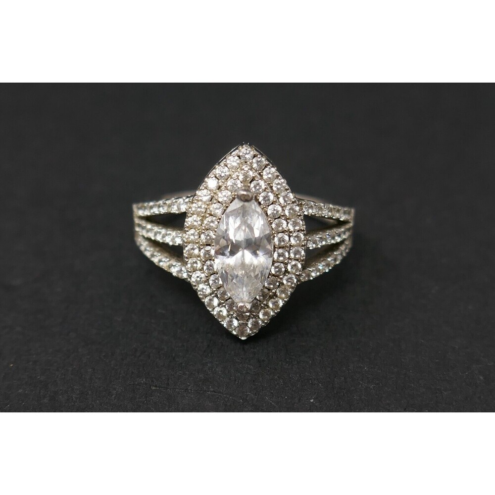 Stauer 925 Sterling Silver Mirador Marquise DiamondAura Ring Size 8.5